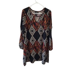 Papillon Orange, Black, Red. And Cream Geometric Patterned Women's Top